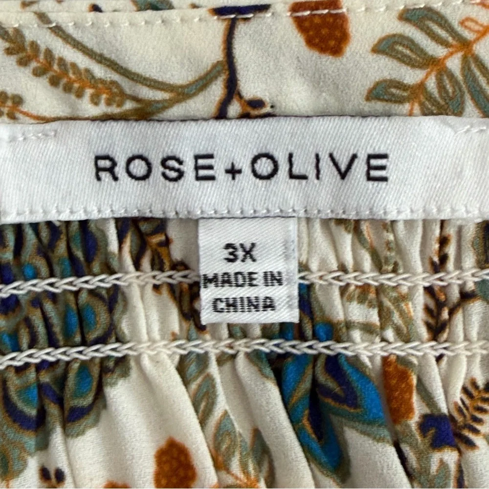 Rose + Olive Womens 3/4 Sleeve Floral Button Up Top Size 3X Cream Green Office - Picture 3 of 8